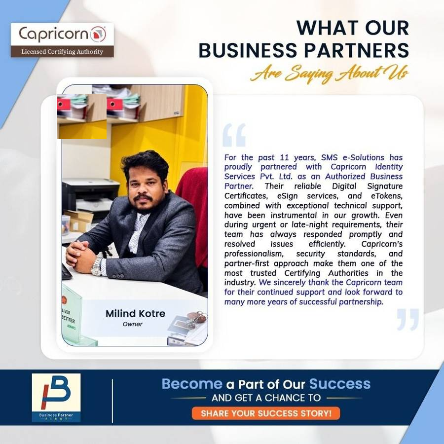 Capricorn business partner testimonial featuring Milind Kotre of SMS E Solutions